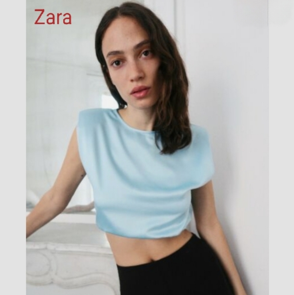 ZARA SATIN EFFECT SHOULDER PAD TOP NWT